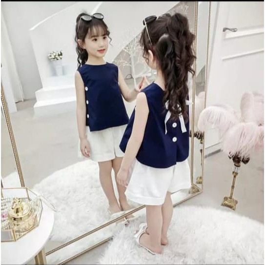 QFS SETELAN KIDS KATUN BOTTON 581 / SETELAN KATUN / NAVY WHITE / TERBARU/UMUR 4-7 TAHUN