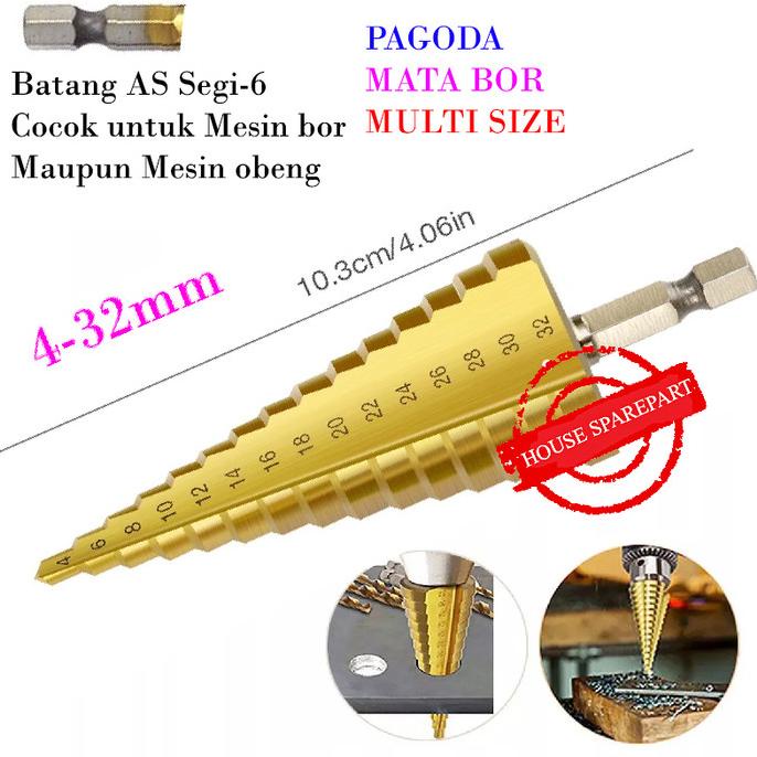 4-32mm Mata Bor Multi Step Pagoda Tangga Payung Drill Bits Size Ukuran hpart33 Kualitas Baik