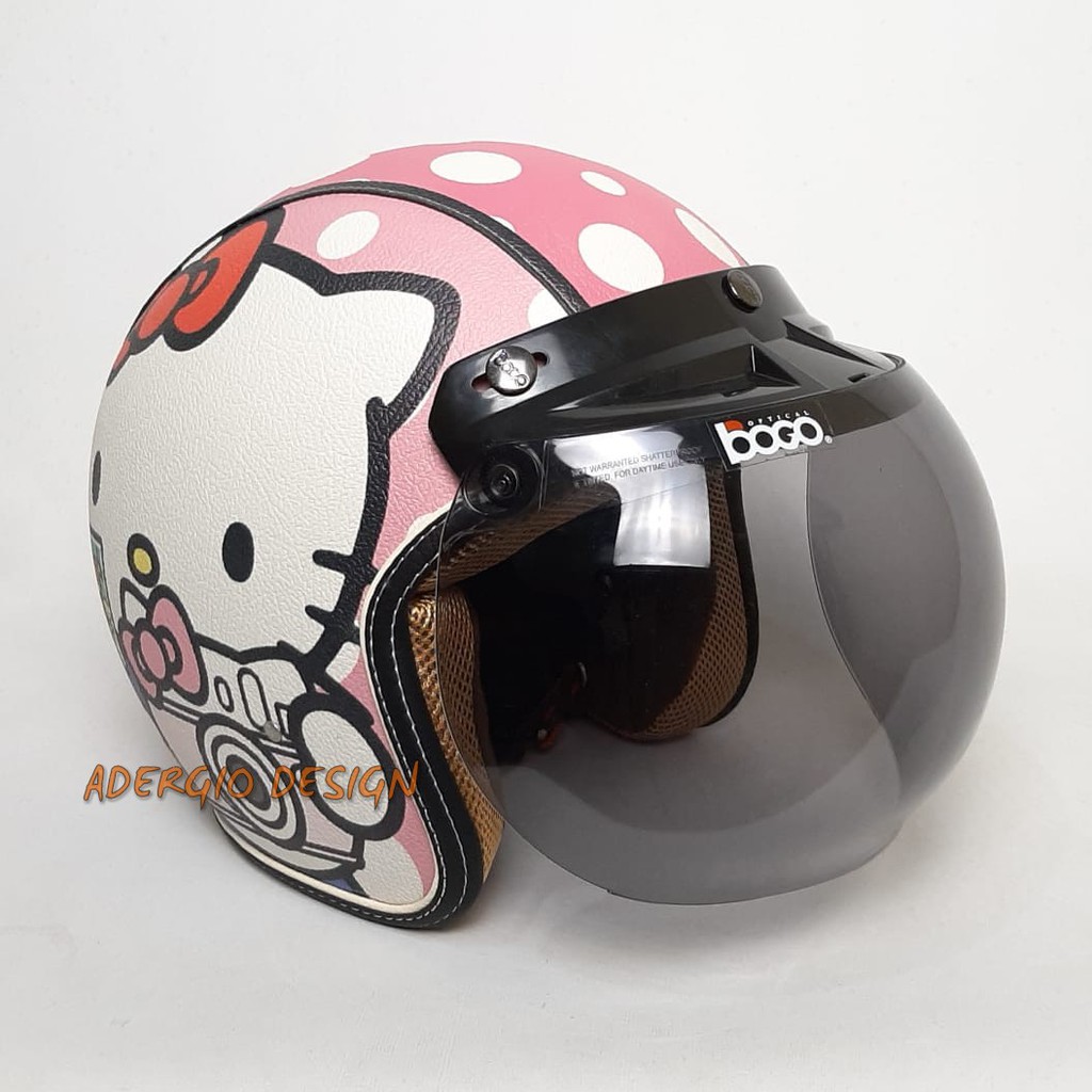 HELM BOGO Karakter Hello Kitty Pink Polkadot 2 Full Kulit Retro Klasik