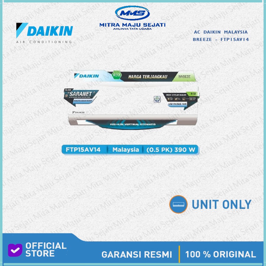 AC DAIKIN 1/2PK BREEZE MALAYSIA FTP15 - UNIT ONLY