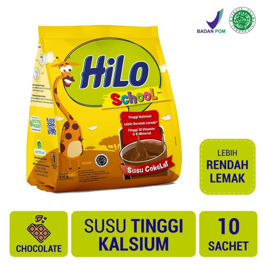 HiLo School Chocolate Gusset 350 gram 10 Sachet - Susu Tinggi Kalsium