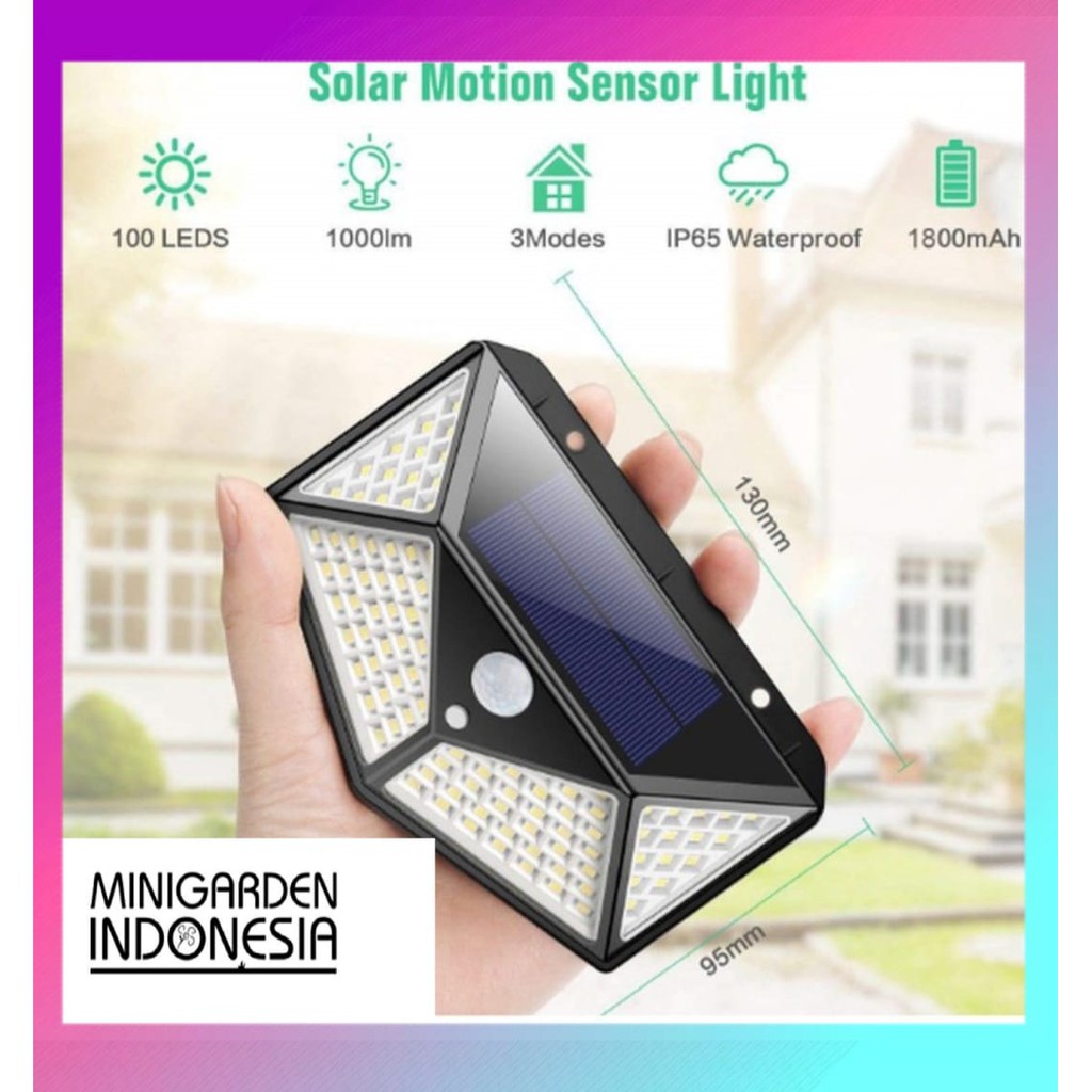 LAMPU TAMAN DINDING 100 LED SENSOR GERAK Solar Sensor Wall Light Lampu Sensor Tenaga Surya emergency