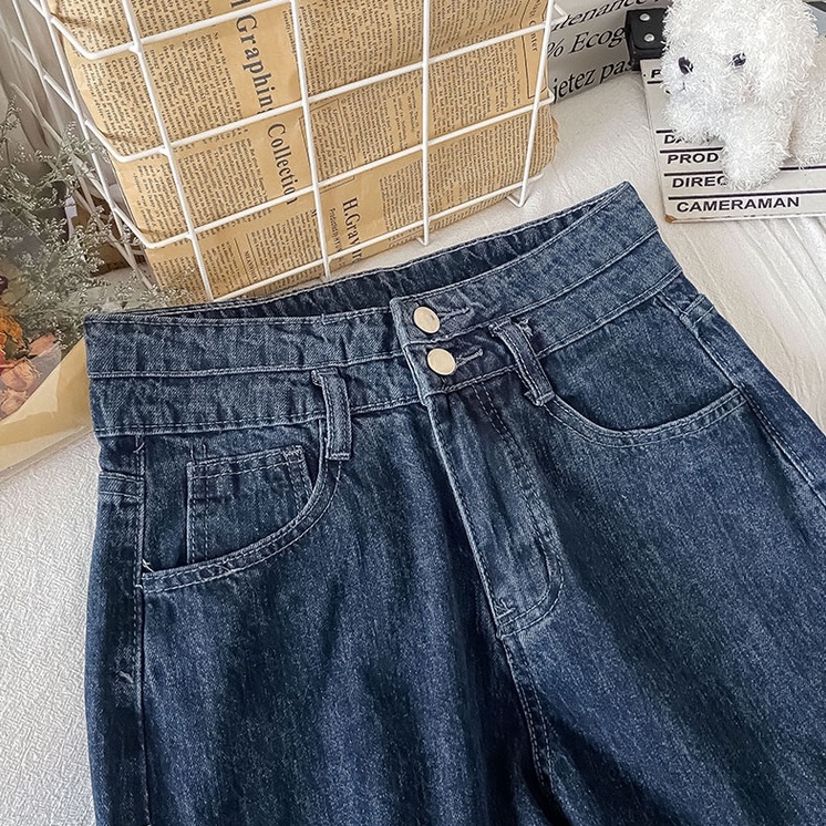 blue-black new kekinian celana jeans high waist wanita kulot