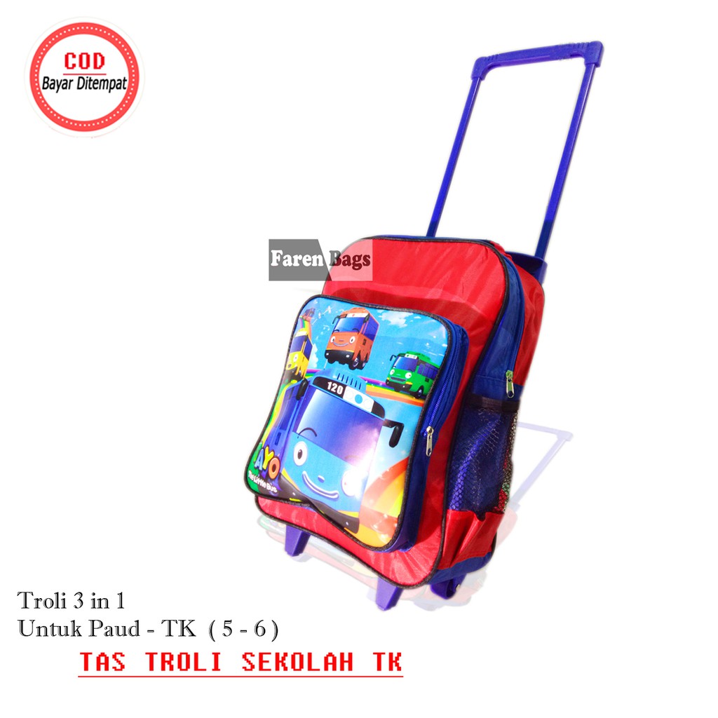 Tas Dorong Troli PAUD TK Tas Roda Anak Laki laki karakter Kartun Anak