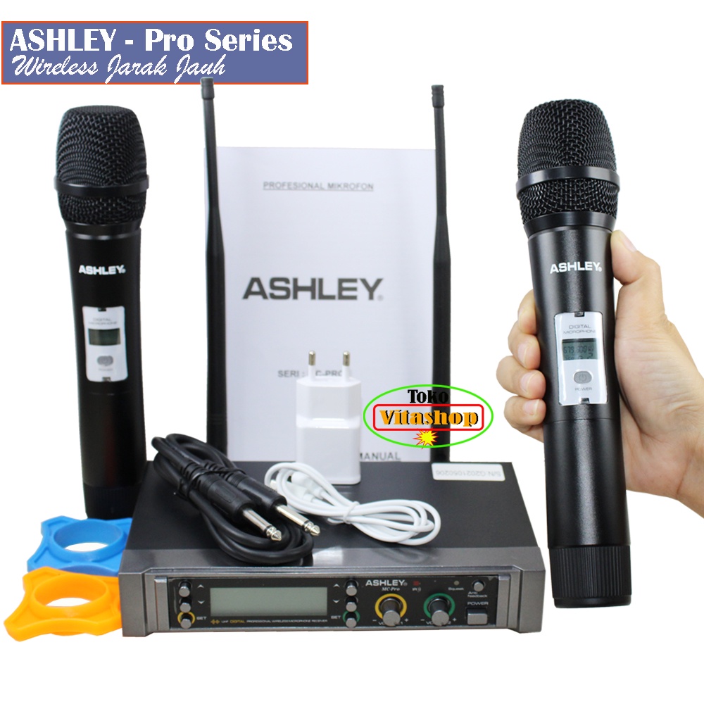 Mic Wireless Ashley MC PRO Microphone Karaoke Mikrofon Wairles 2 Handle ORIGINAL