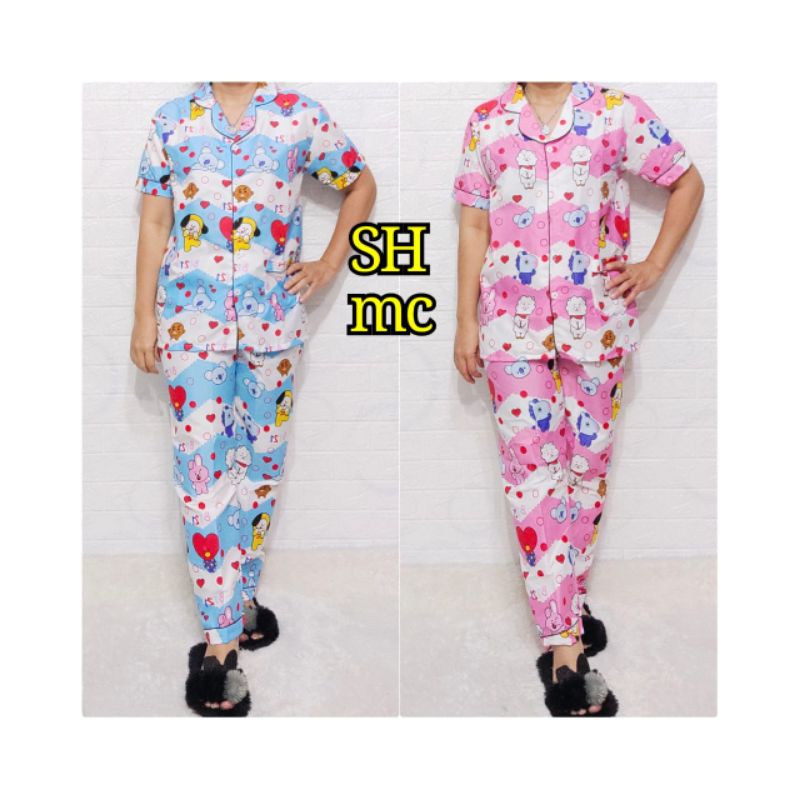 Baju Tidur Piyama Wanita Motif BTS Pajamas Katun  / Baju Tidur setelan Wanita Katun CP JUmbo Terbaru Bigsize Kekiniaan