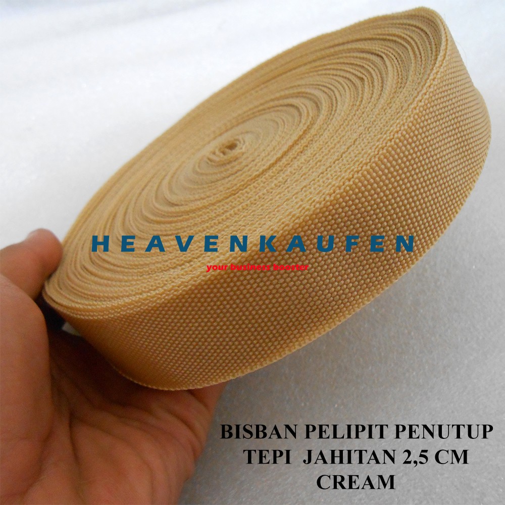 Bisban Pelipit Warna Cream Lebar 2,5 cm Penutup/Bungkus Tepi Jahitan Harga Per Rol