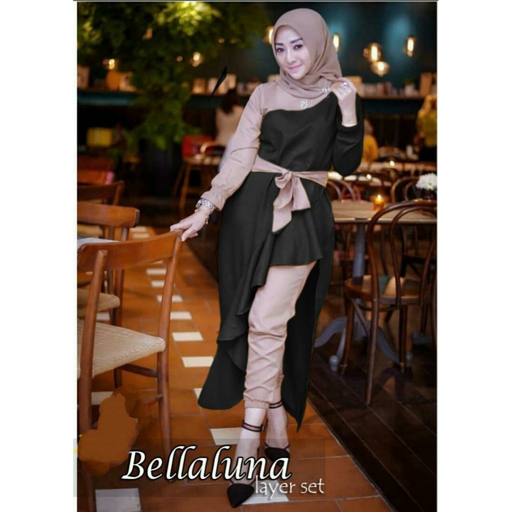 Q- SET BELLALUNA/ SETELAN MUSLIM WANITA/ SETELAN TUNIX CELANA