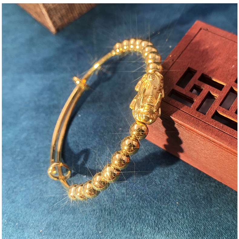 Gelang Manik-Manik Bola Pixiu Gold plated Emas Asli Kadar 375 Gaya Korea Klasik Untuk Wanita