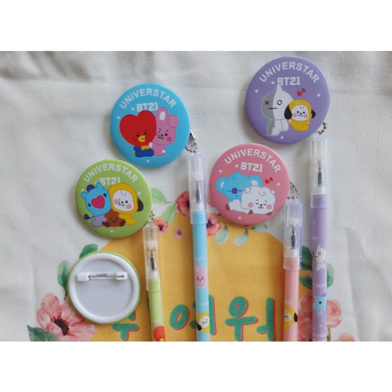 Pulpen Gantungan Bt21 Bts Motif Penggaris Buku Pin Jam Pasir