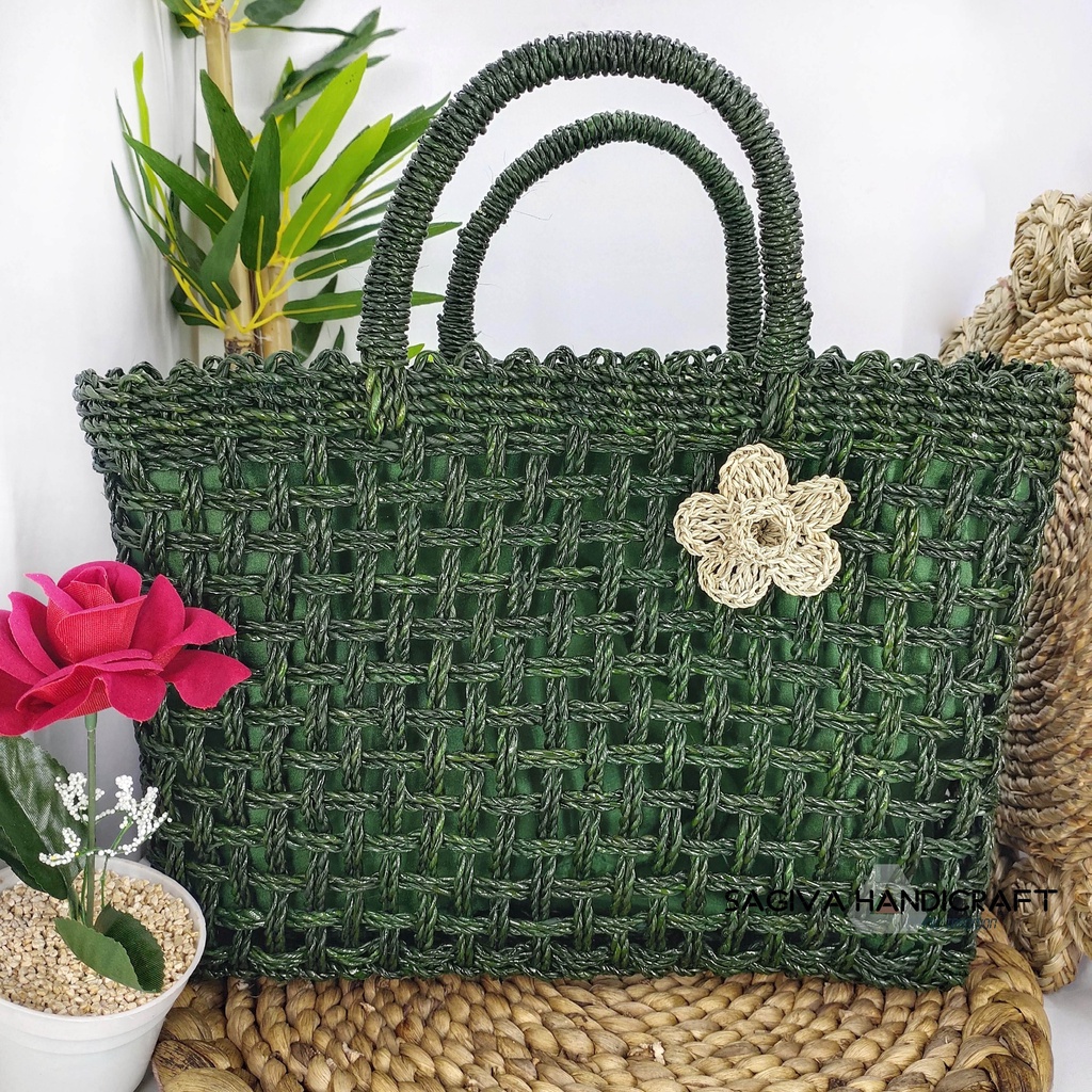 Tas Jinjing Wanita Anyaman Pandan Lilit Kotak Besar