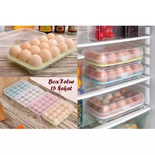 Kotak Tempat box Telur 15 Lubang Sekat Storage EGG Organizer Praktis