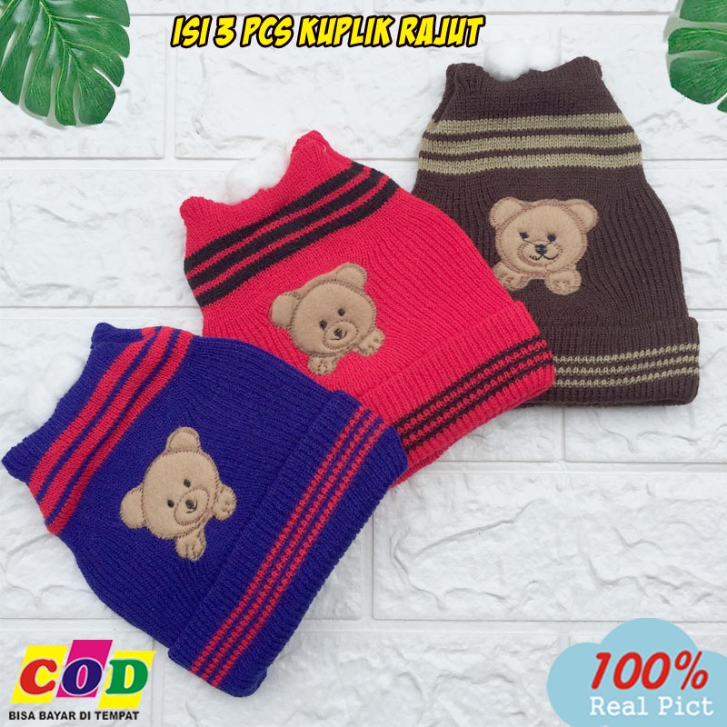 Ana Baby - 3 PCS Topi Bayi Kupluk Rajut Bayi Baru Lahir Newborn Bahan Full Woll