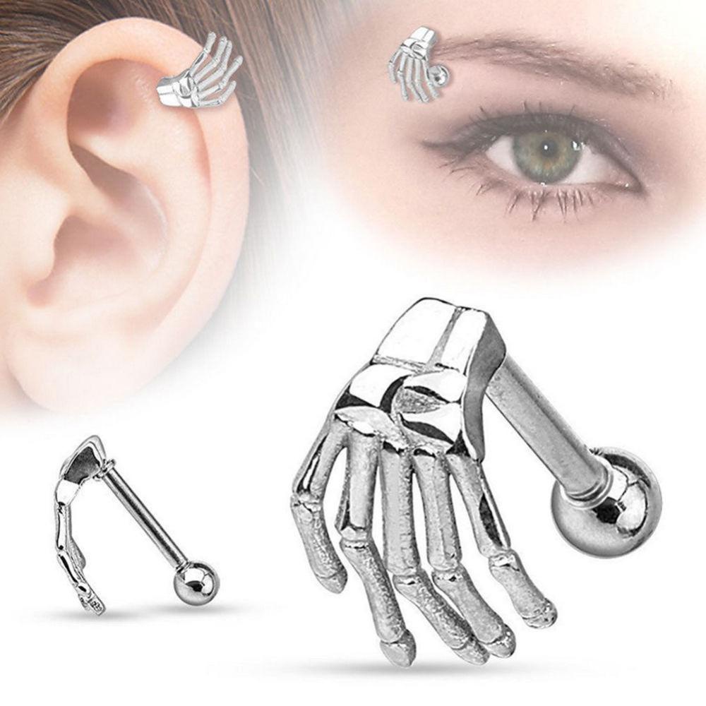 Timekey 1pc Anting Tindik Tulang Rawan Telinga Desain Tangan Tengkorak Bahan Stainless Steel A2K6