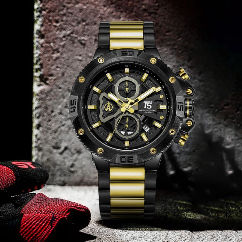 T5 JAM TANGAN PRIA H-3705G H 3705G STAINLESSSTEL ORIGINAL