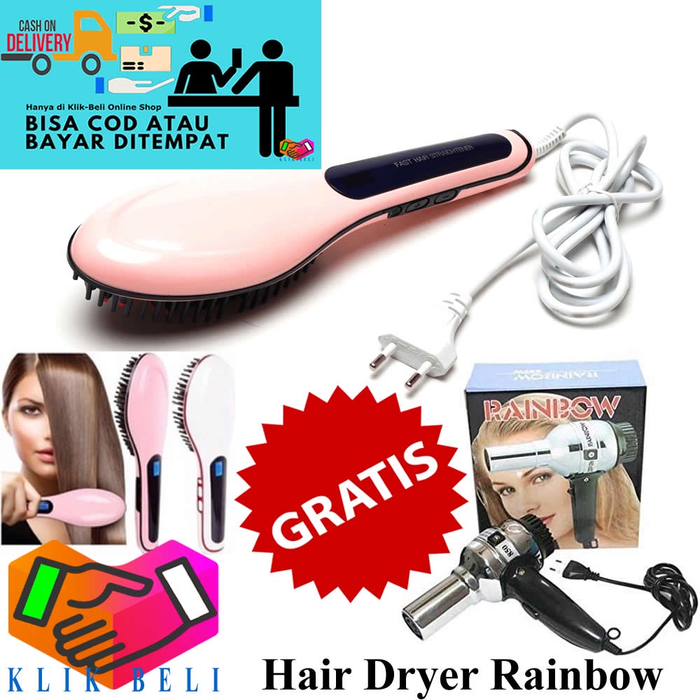 Catokan Sisir HQT 906 Catok Rambut + GRATIS Hair Dryer Rainbow