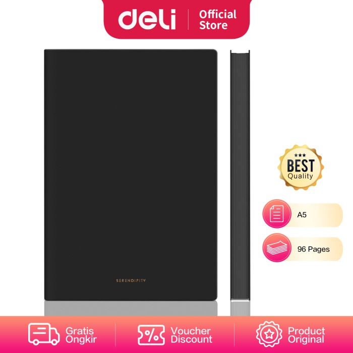 

Deli Notebook Buku Catatan A5 96Lembar Warna Pastel High Quality 2228X - transparanblack