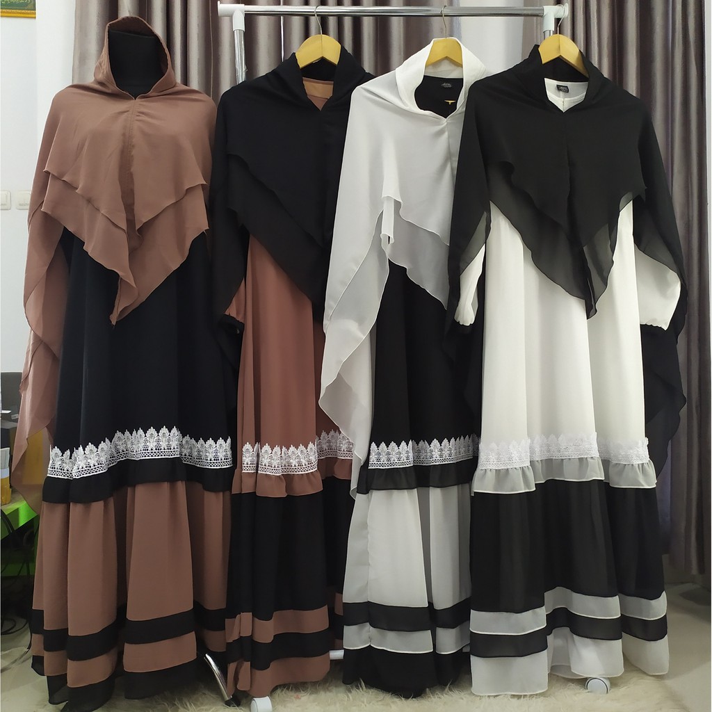 SERI 2 Gamis Ceruty Babydoll Set Hijab List Renda/ Gamis Ceruty Kombinasi