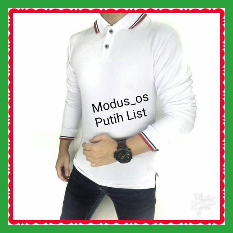 POLO SHIRT LENGAN PANJANG/ POLOSHIRT LENGAN PANJANG PUTIH LIST