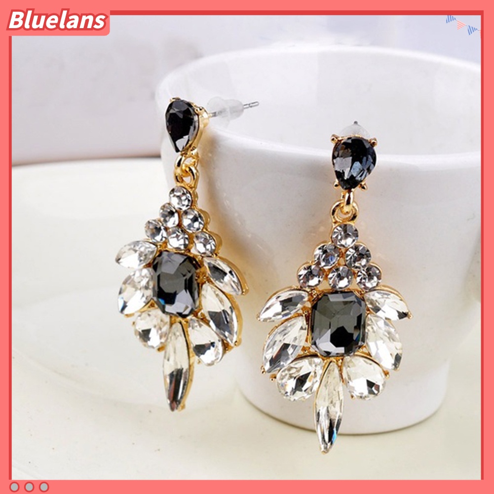 Bluelans Exquisite Women Rhinestone Inlaid Geometric Flower Stud Earrings Party Jewelry