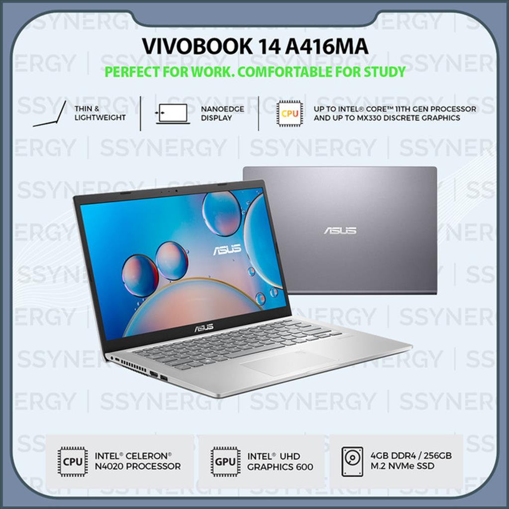 ASUS A416MA FHD421 N4020 4GB 256ssd W10 OHS 14.0FHD Blit -FHD422