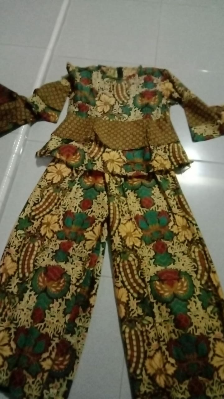 Set Kulot Peplum Batik Sogan Daun Batik Solo Premium Muslim Kantor Seragam Pesta Kerja Setelan Batik