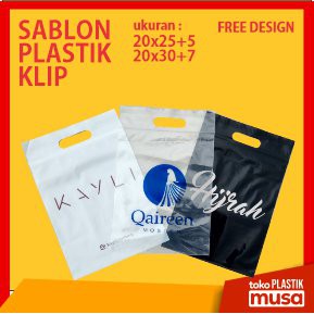 Jasa Plastik Sablon Packing Olshop  KLIP ZIPPER Plong / Pond 20x25+5cm dan 20x30+cm Untuk Hijab Voal