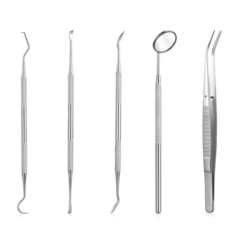 Dental diagnostic kit isi 5 set alat standar alat periksa gigi pembersih karang gigi stainless diagnostic diagnostik kit set instrument dokter gigi alat standard pinset kacamulut kaca mulut sonde halfmoon plastik plastic filling