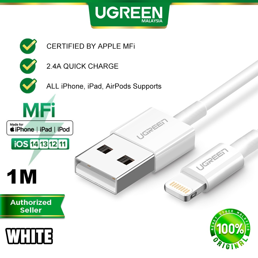 ugreen mfi kabel data   charger usb 2 4a fast charging untuk iphone 12 mini   2 4a   14   13pro max 