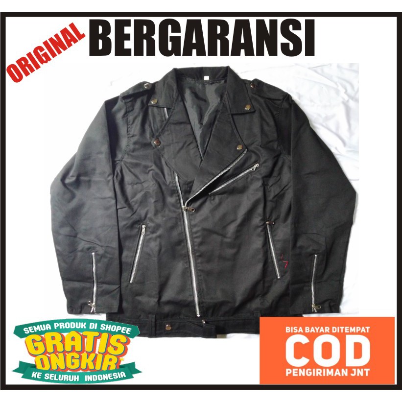 JAKET WERPAK RAMONES PUNK DOUBLE KERAH ORIGINAL ROCK AND ROLL HITAM ORIGINAL PRIA WANITA UNISEX