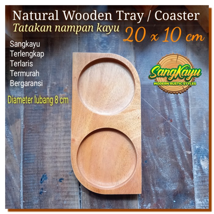 Nampan + tatakan nampan kayu 10x20cm tatakan kayu wooden Coaster tray