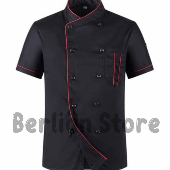 DISKON COD Baju Koki Seragam Koki Baju Chef Seragam Chef Jaket Koki Pria Wanita - Hitam, XL