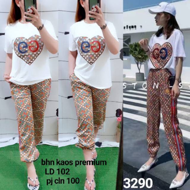 set Gucci love cln karet 3290 Bhn kaos premium LD 102 Pj cln 100
