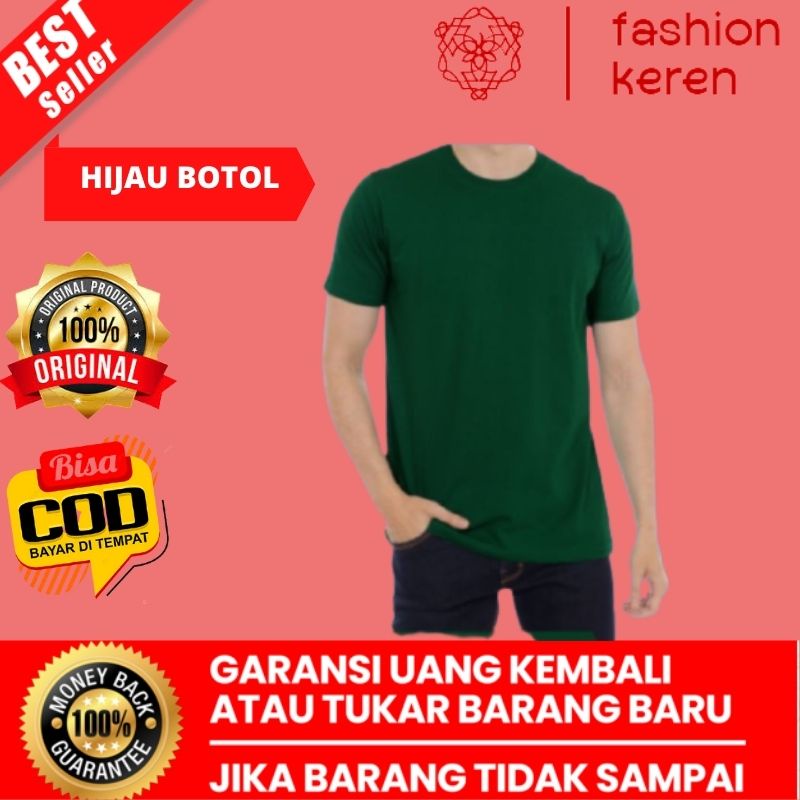 BAJU POLOS WARNA HIJAU BOTOL KAOS POLOS LENGAN PENDEK COTTON COMBED 30S