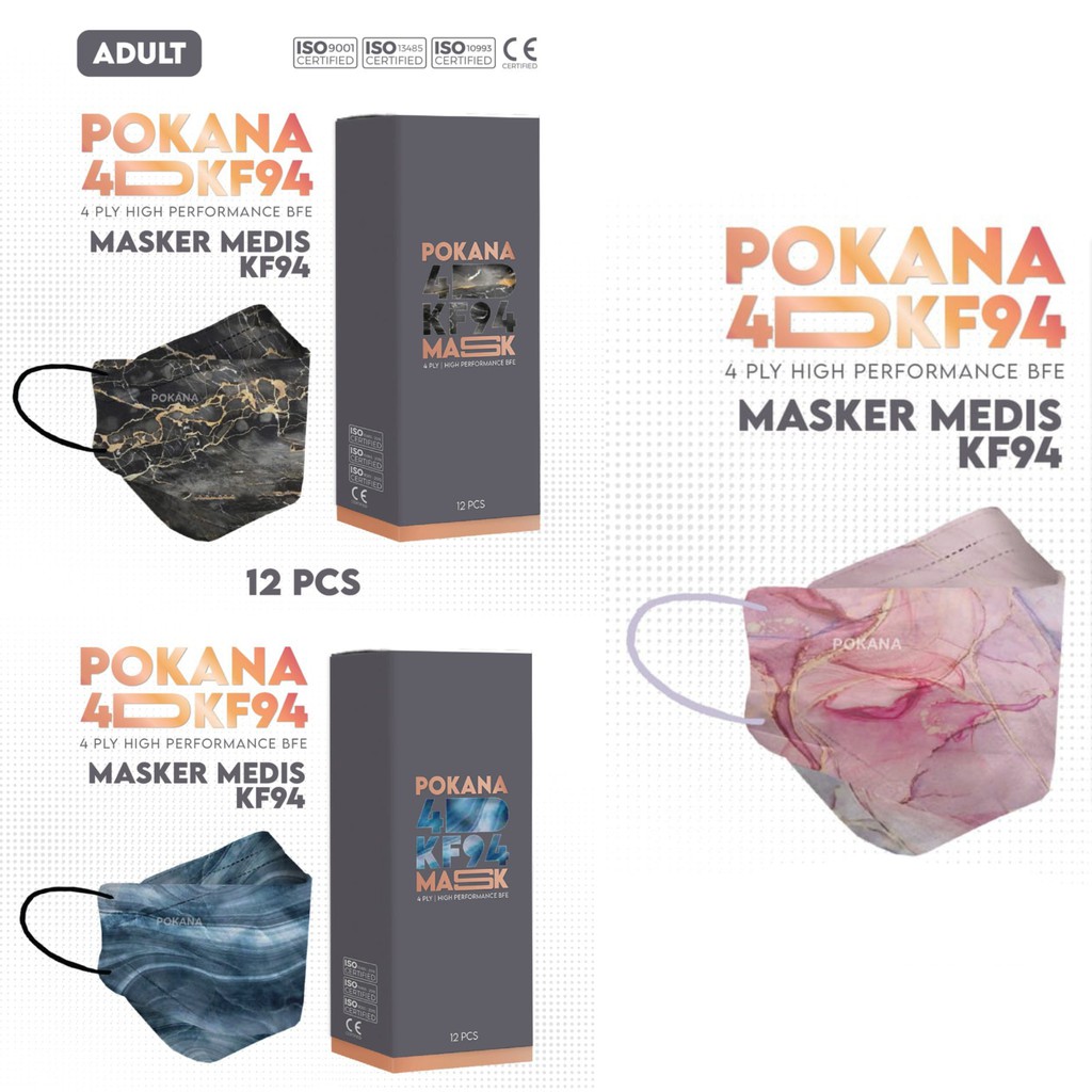 POKANA 4D KF94 Earloop Medical Face Mask - Box isi 12 pcs ( Fashion Series )