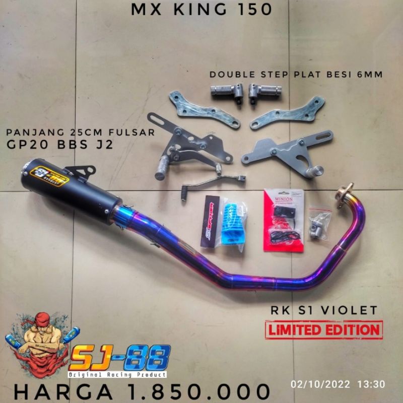 Knalpot Racing SJ88 MX KING 150 Fullset Header RK S1 violet Slincer GP20 bbs J2 Full saringan 25cm