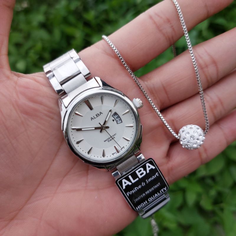 BISA COD✅Jam Tangan ALBA Anti Air Paket Kalung Titanium-A2