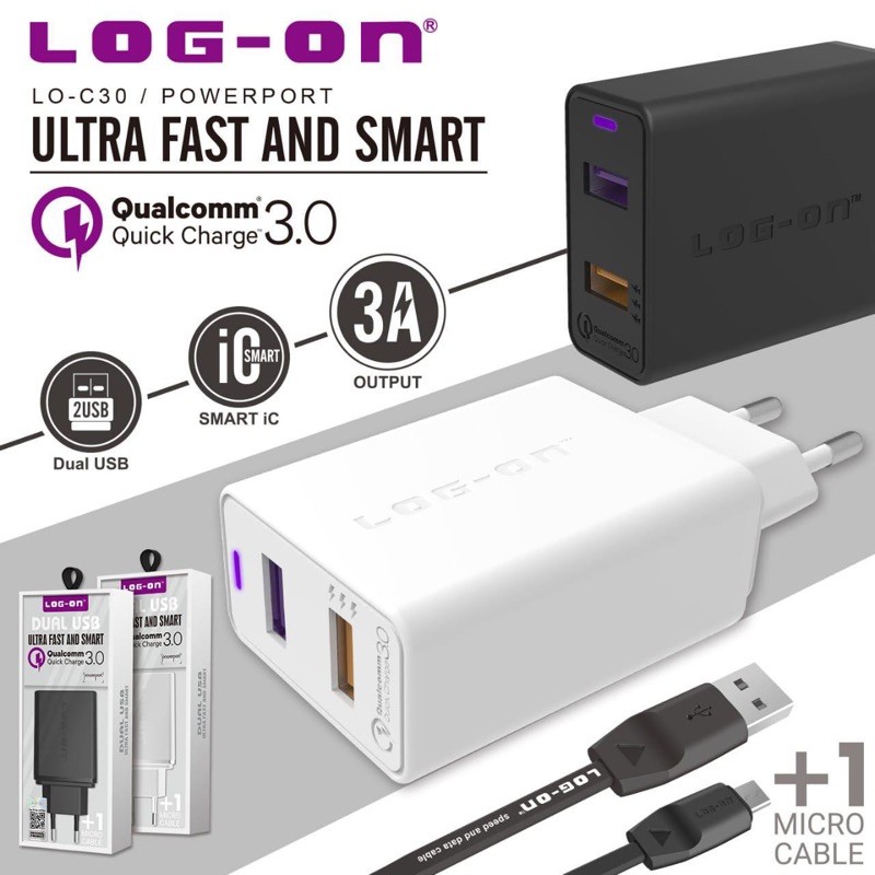 CHARGER LOGON MICRO C30 2USB FASTCHARGING ORIGINAL