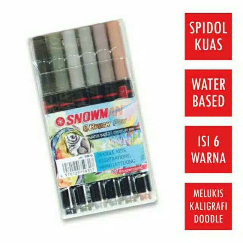 Snowman BM 6 - Set 6 warna snowman brush pen