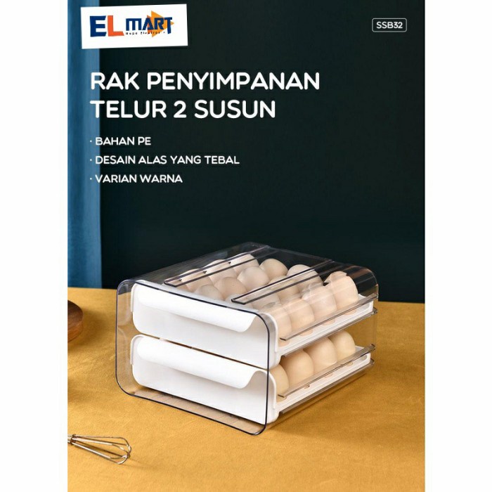 Tempat Penyimpanan Telur 2 Susun Mika Transparan Egg Box 32 Butir EB01