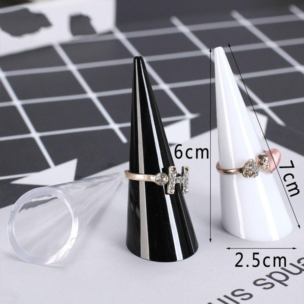 Lily 1/5PCS Ring Display Stand Mini Ujung Jari Kerucut Putih Hitam Transparan Organizer Perhiasan