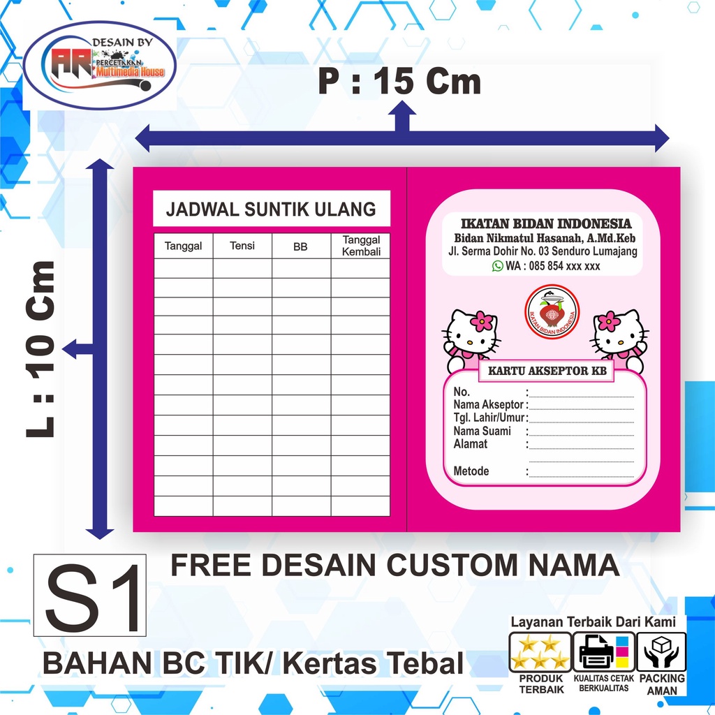 

KARTU AKSEPTOR KB BIDAN CUSTOM LIPAT 2 / Kartu KB / Surat KB / Kartu surat kb / Kartu keterangan KB