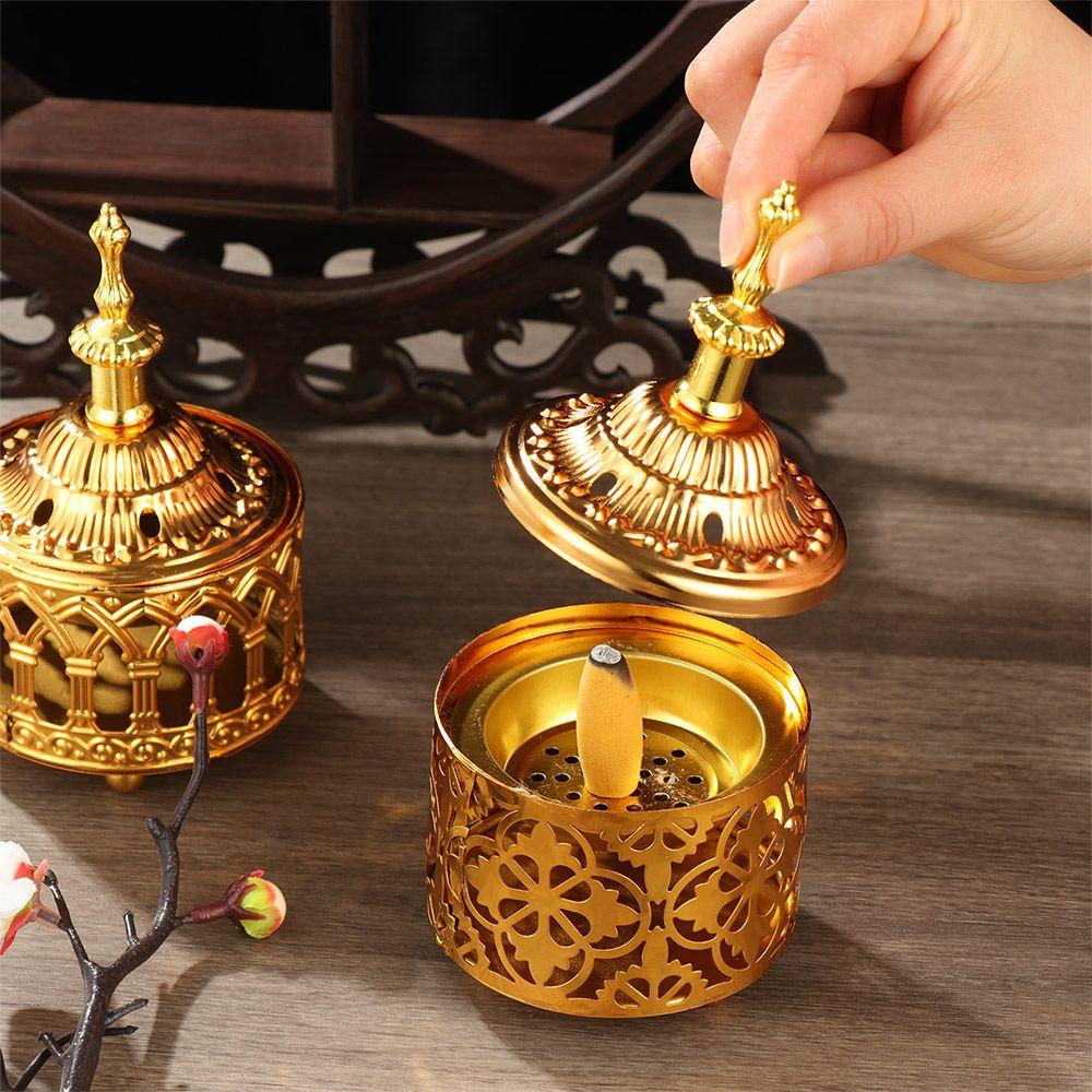 Solighter Tempat Bakar Dupa Logam Hollow Vintage Gaya Arab Dekorasi Rumah Golden Aromaterapi Tungku Tempat Pedupaan