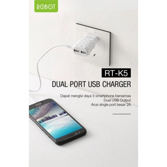 CHARGER ROBOT ORIGINAL FAST CHARGING RT-K5 2 USB 2.1 A