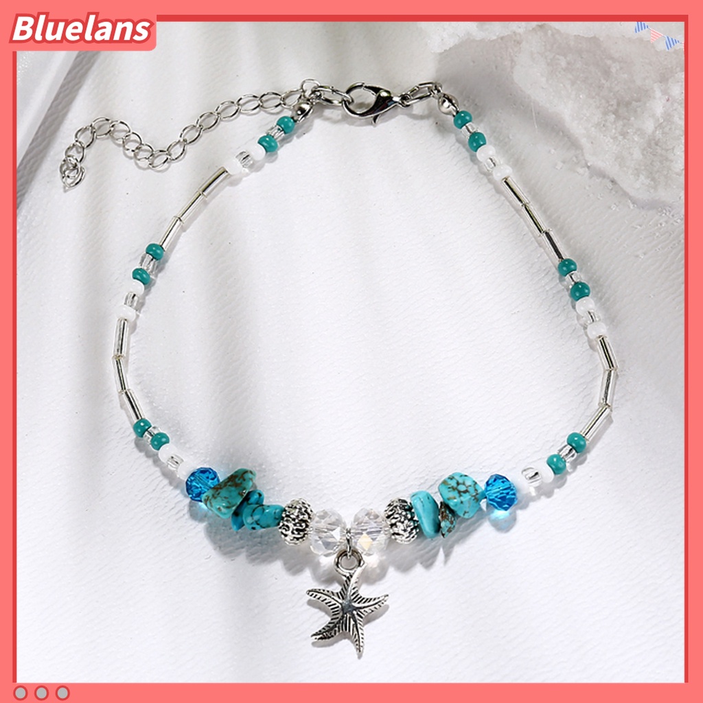 Gelang Kaki Rantai Manik-Manik Turquoise Adjustable Bentuk Bintang Laut Gaya Bohemia Untuk Wanita