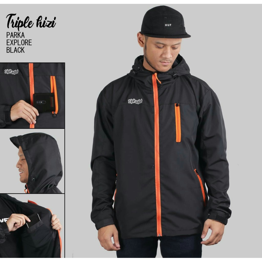 Jaket Parka Parasut Explore Rush - Original Triplehizi Black