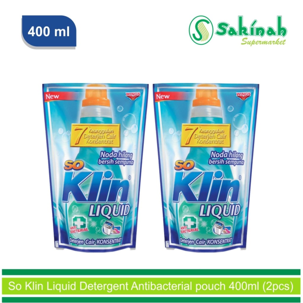 So Klin Liquid Detergent Antibacterial pouch 400ml (2pcs)