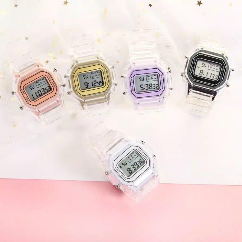 ❤️GTB❤️ JAM TANGAN RUBBER DIGITAL SEGI 5600 TRANSPARAN MURAH KARET SPORT LED PRIA WANITA JT032