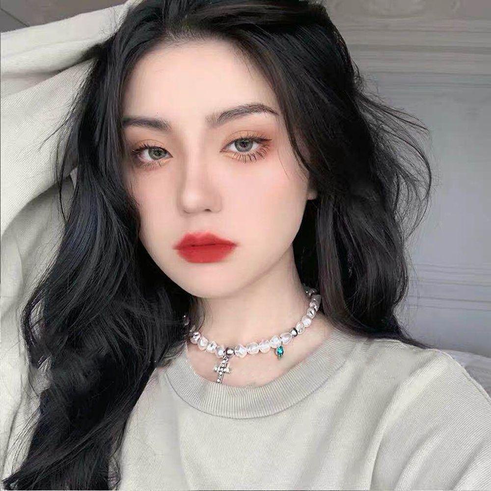 Needway Kalung Gaya Korea Punk Temperamen Liontin Salib Untuk Pria Kristal Perhiasan Leher Fashion