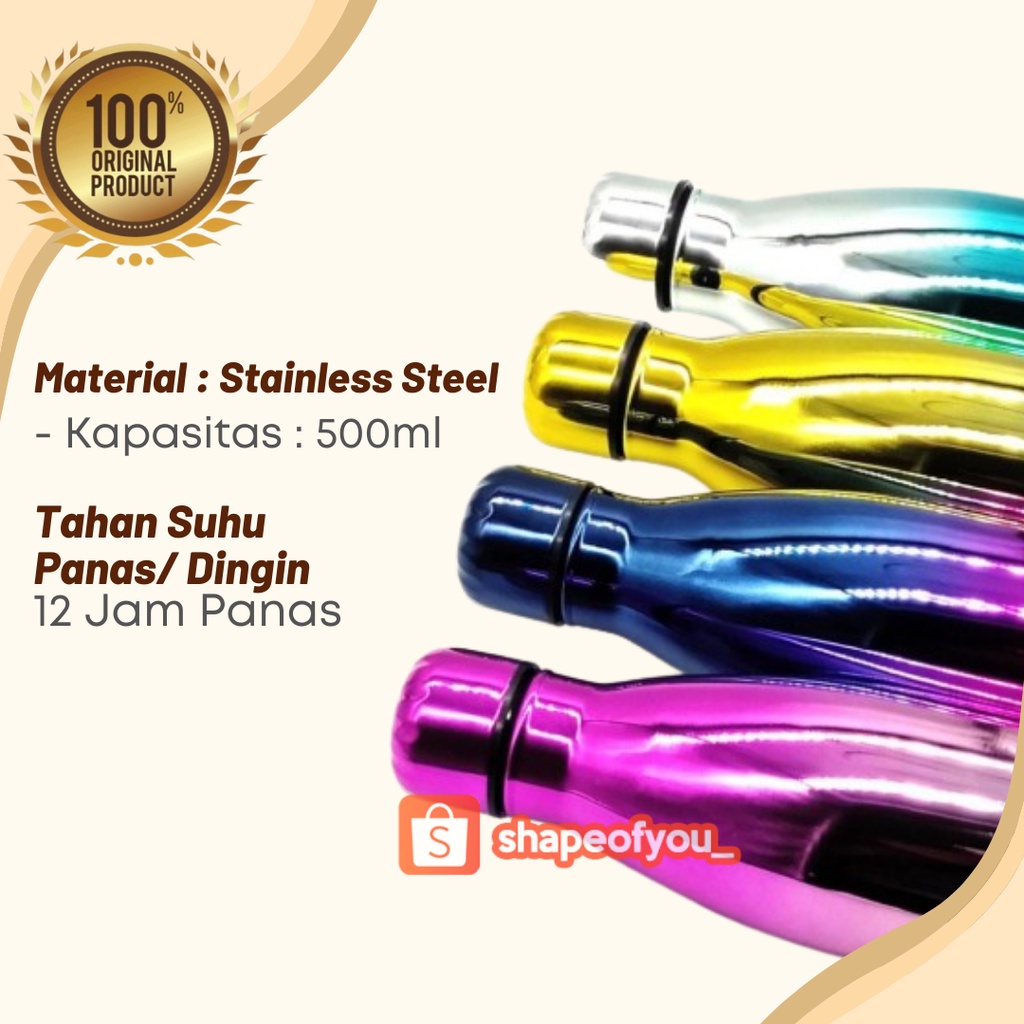 BOTOL MINUM TERMOS TUMBLER BOWLING RAINBOW HEENOOR STAINLESS 500ML - bubble + kardus premium berkualitas